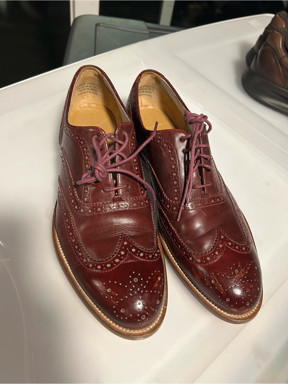 Charlies Burgundy Wingtip Brogue Leather Oxfords
